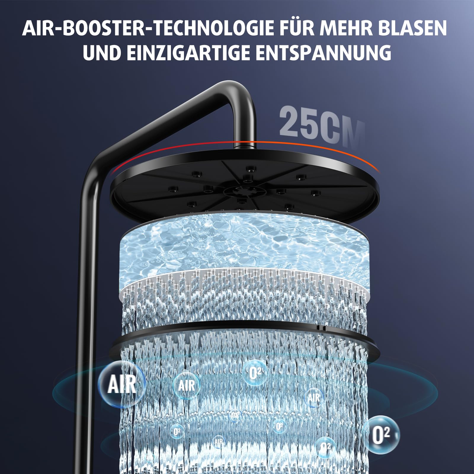 Duschsystem mit Ablage Schwarz, 25x25cm Regendusche, Umschalter aus Messing | Rainsworth 10 Zoll Duschsäule Duschset für Dusche ohne Armatur, Handbrause mit 3 Strahlarten, Rund