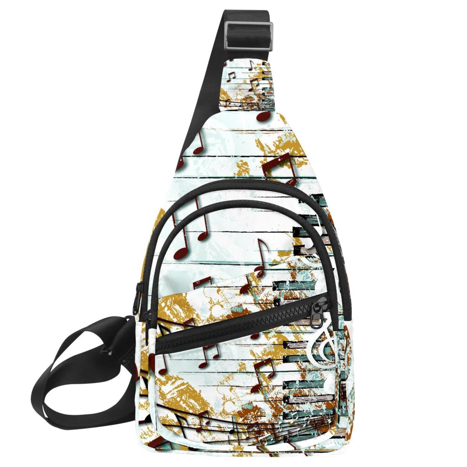 Bolso bandolera multicolor 10 con diseño unisex de notas musicales y aire retro 7