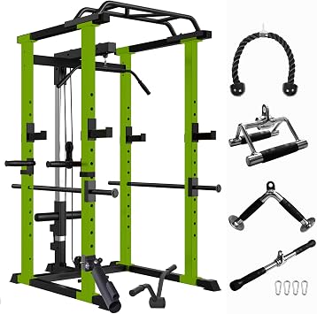 Multi Functional Power Cage, Home Adjustable Pullup Squat Rack 1000Lbs Capacity Comprehensive Fitness Barbell Rack with Gym Accessories