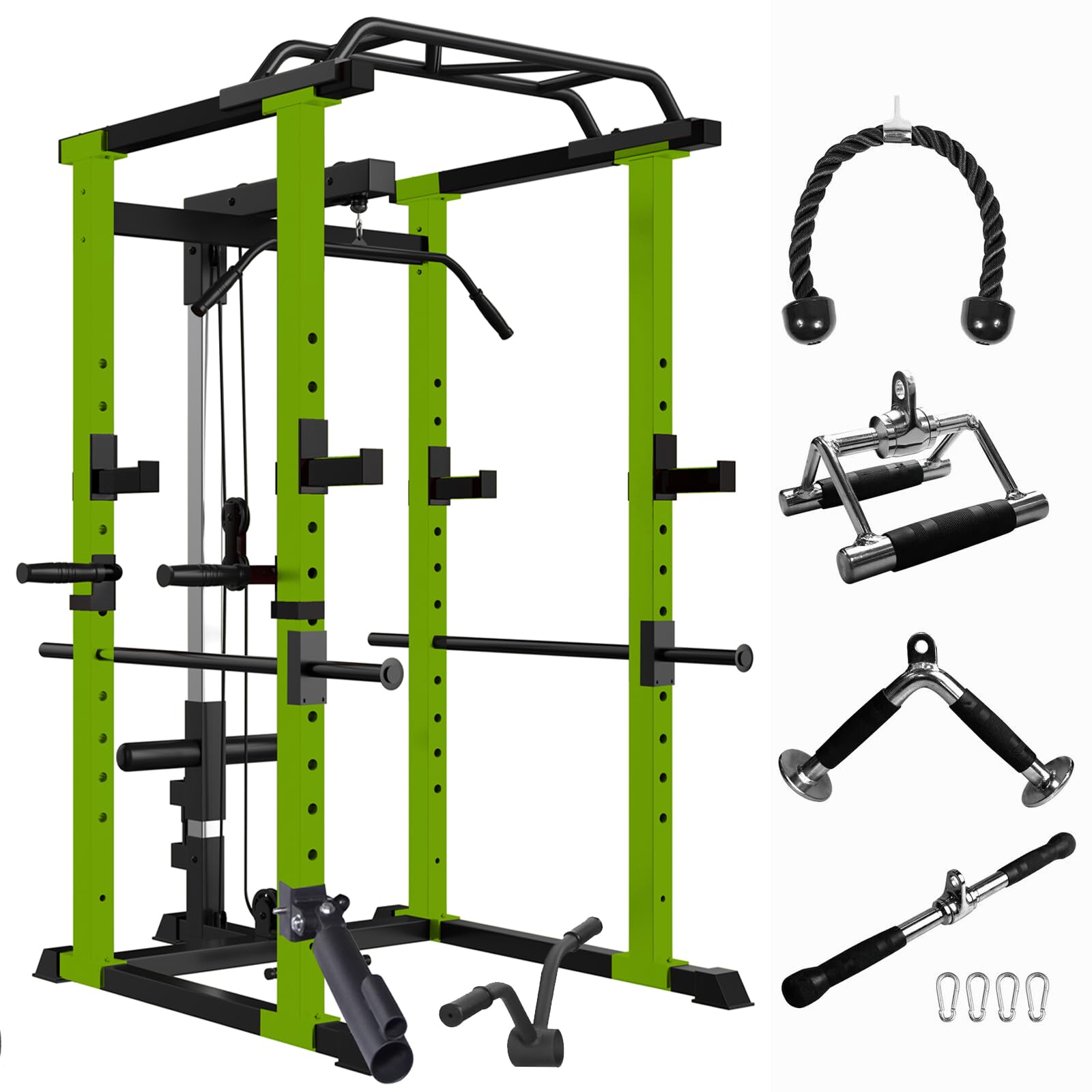 Multi Functional Power Cage, Home Adjustable Pullup Squat Rack 1000Lbs Capacity Comprehensive Fitness Barbell Rack with Gym Accessories