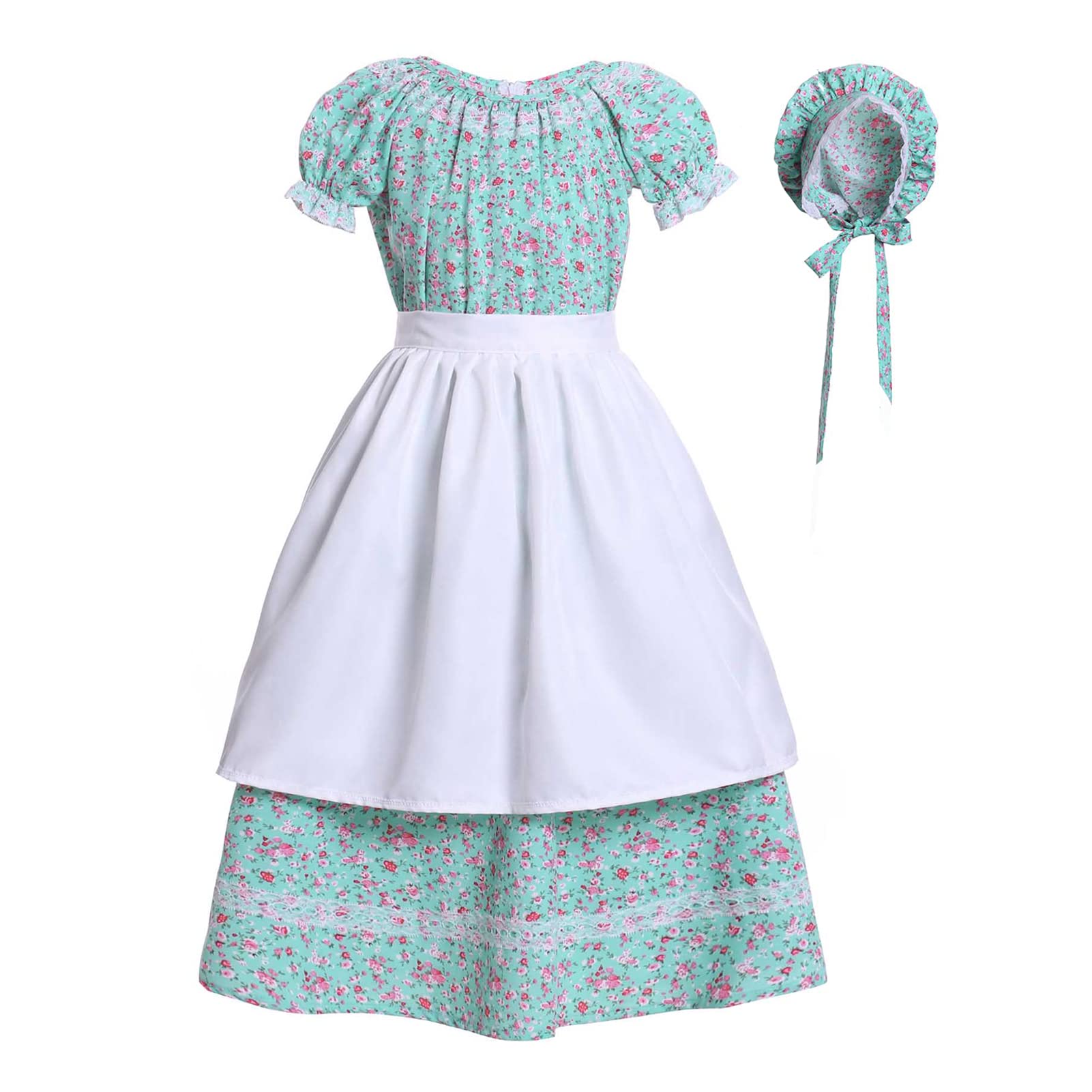 Vibsion Girls Prairie Costume Dress Kids Floral Pioneer Colonial Village Girl Costumes