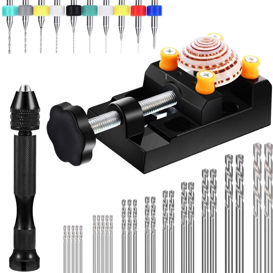 WEI-LUONG Chuck Collet 37pcs Micro Aluminum Hand Drill HSS Twist Drill Bit With Keyless Chuck Woodworking Drilling Rotary Tools Hand Drill Manual