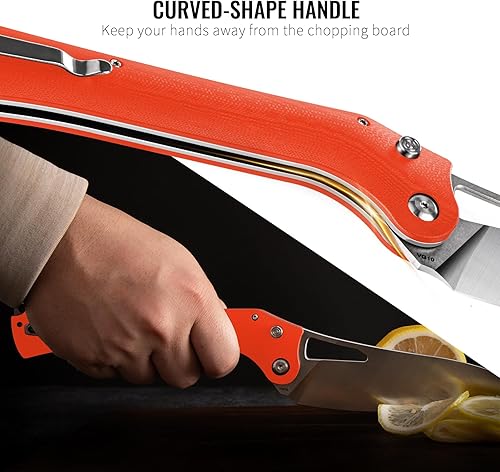 Miniatura 5 de TACRAY Cuchillo de chef de cocina plegable, cuchillo plegable para acampar con hoja de acero inoxidable VG10, mango G10 antideslizante y ergonómico,