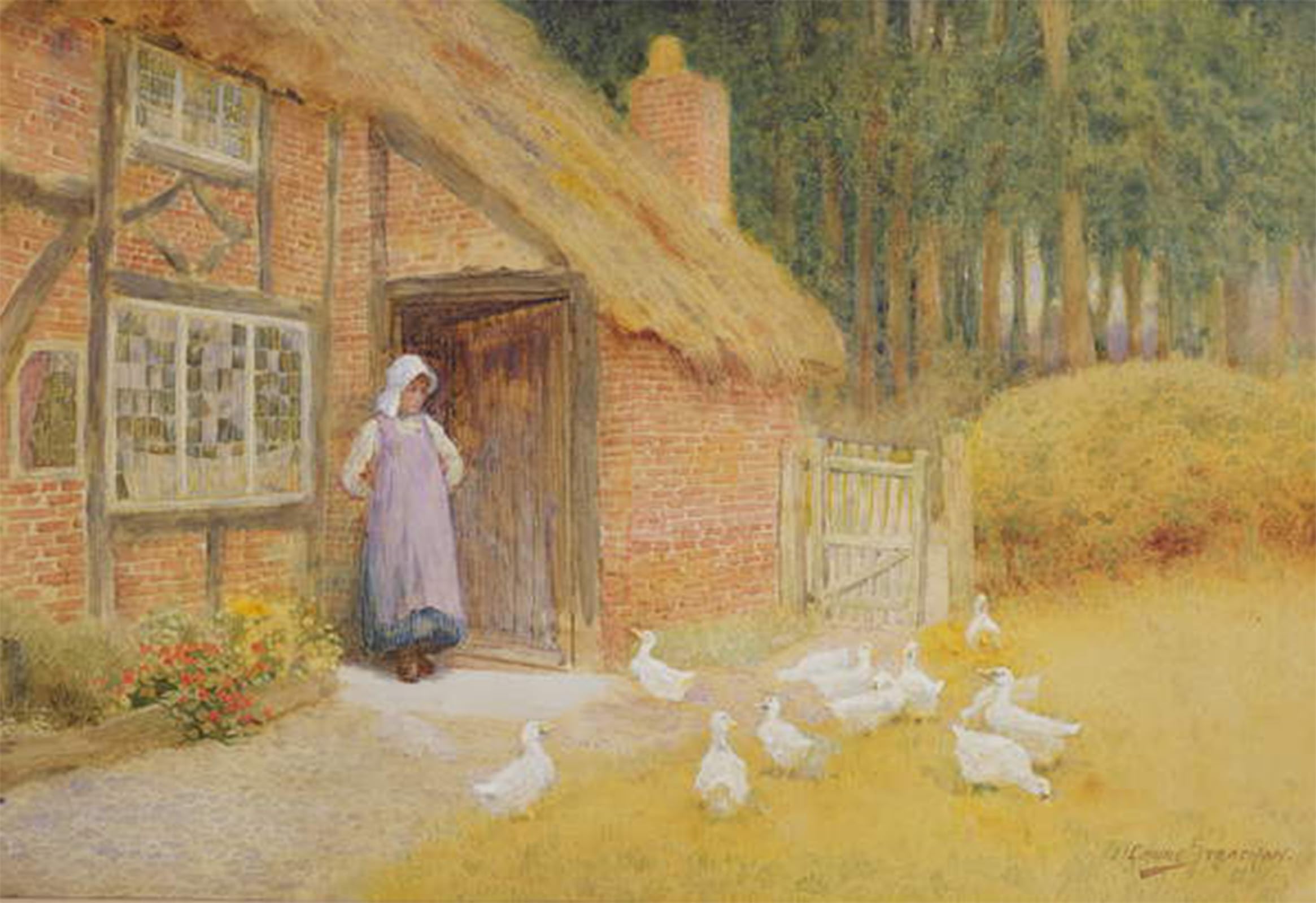 POSTERIIk Vintage Print Pop Art Landscape Artwork the Goose Girl by Arthur Claude Strachan Art Prints for Office Home Decor 60x90cm