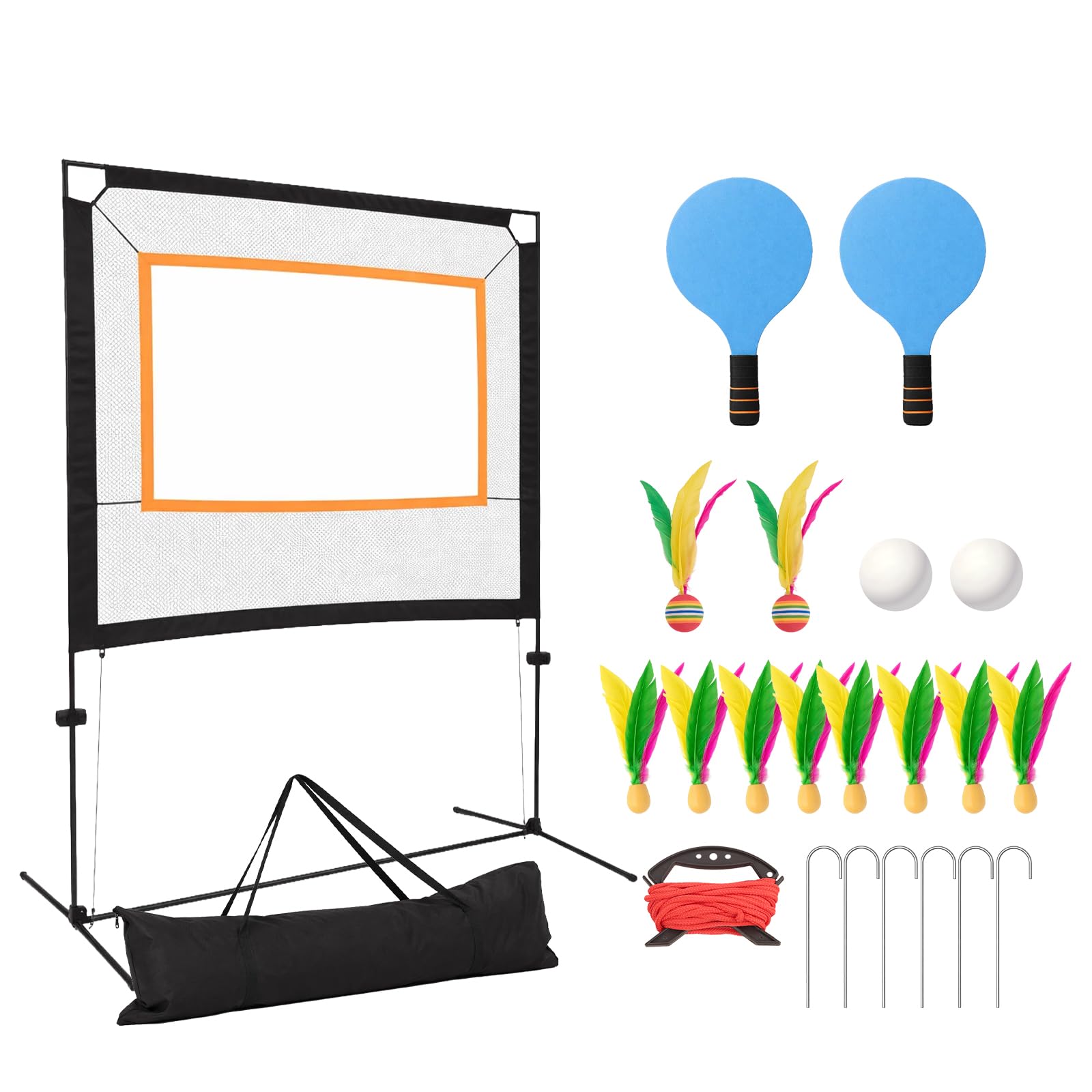 3-in-1 Tischtennis-Set mit Netz, Tragbares Tischtennis Set mit Schlägern, Federbällen & Tischtennisbällen, Verstellbares Spielnetz, Outdoor Set für Garten, Strand & Indoor Sport