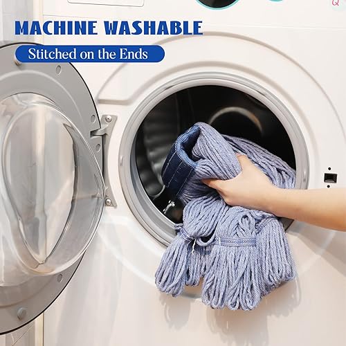 Miniatura 6 de Gejoy Paquete de 10 cabezales de trapeador de 24 onzas de repuesto para limpieza comercial, cuerda húmeda, de algodón resistente, para limpieza de