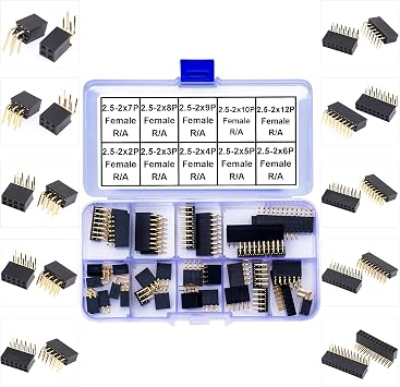 Pin Headers 2.54mm Header Connector Kit, 2 Row Female Header Pins 2P 3P 4P 5P 6P 7P 8P 9P 10P 12P PCB Board Pin Header Strip 90 Degree YO-Pin-R/A-2.5-F-Dual
