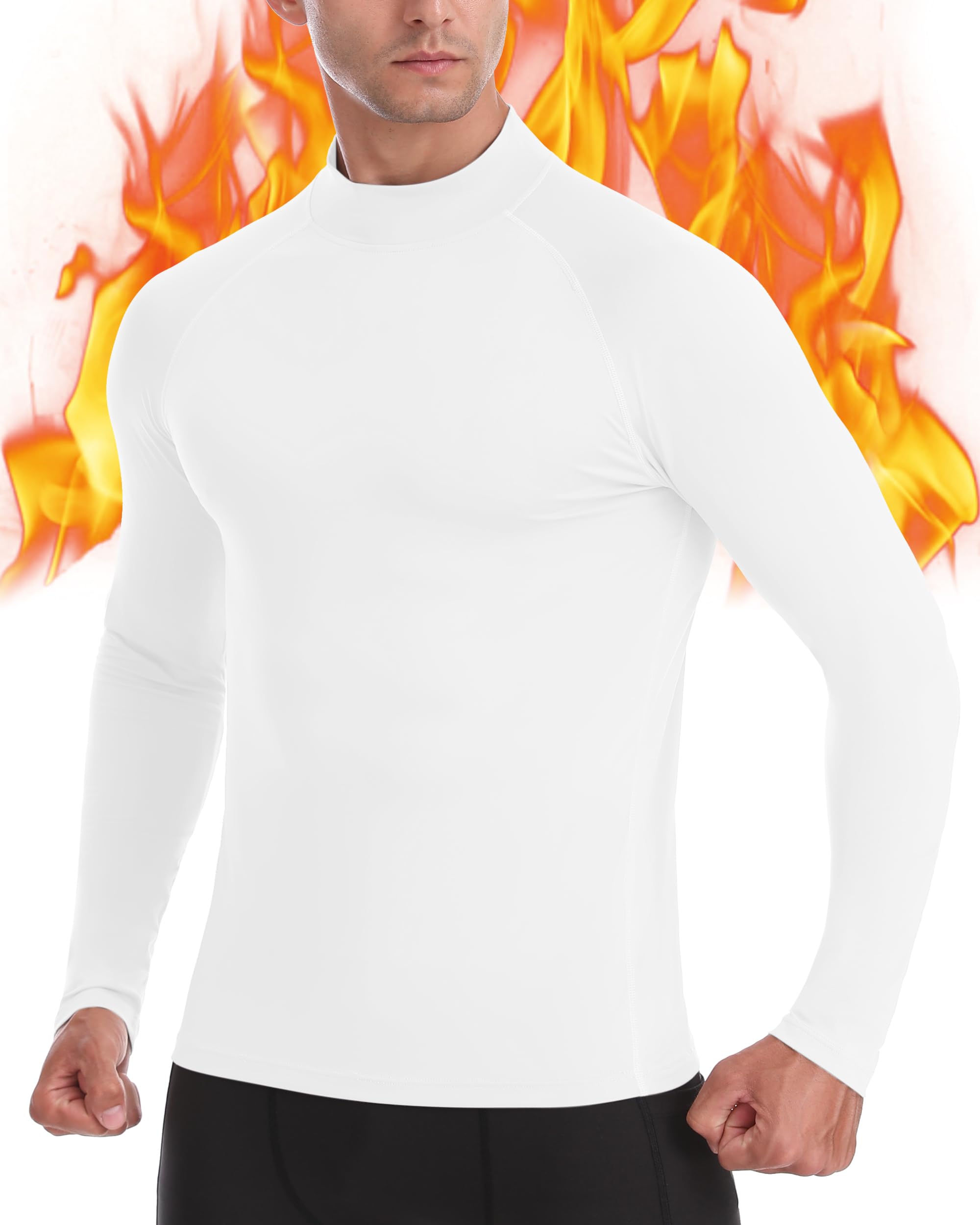 EoBeKeeMen's Thermal Compression Shirts, Long Sleeve Fleece Lined Turtleneck Undershirt, Cold Weather Ski Base Layer Tops