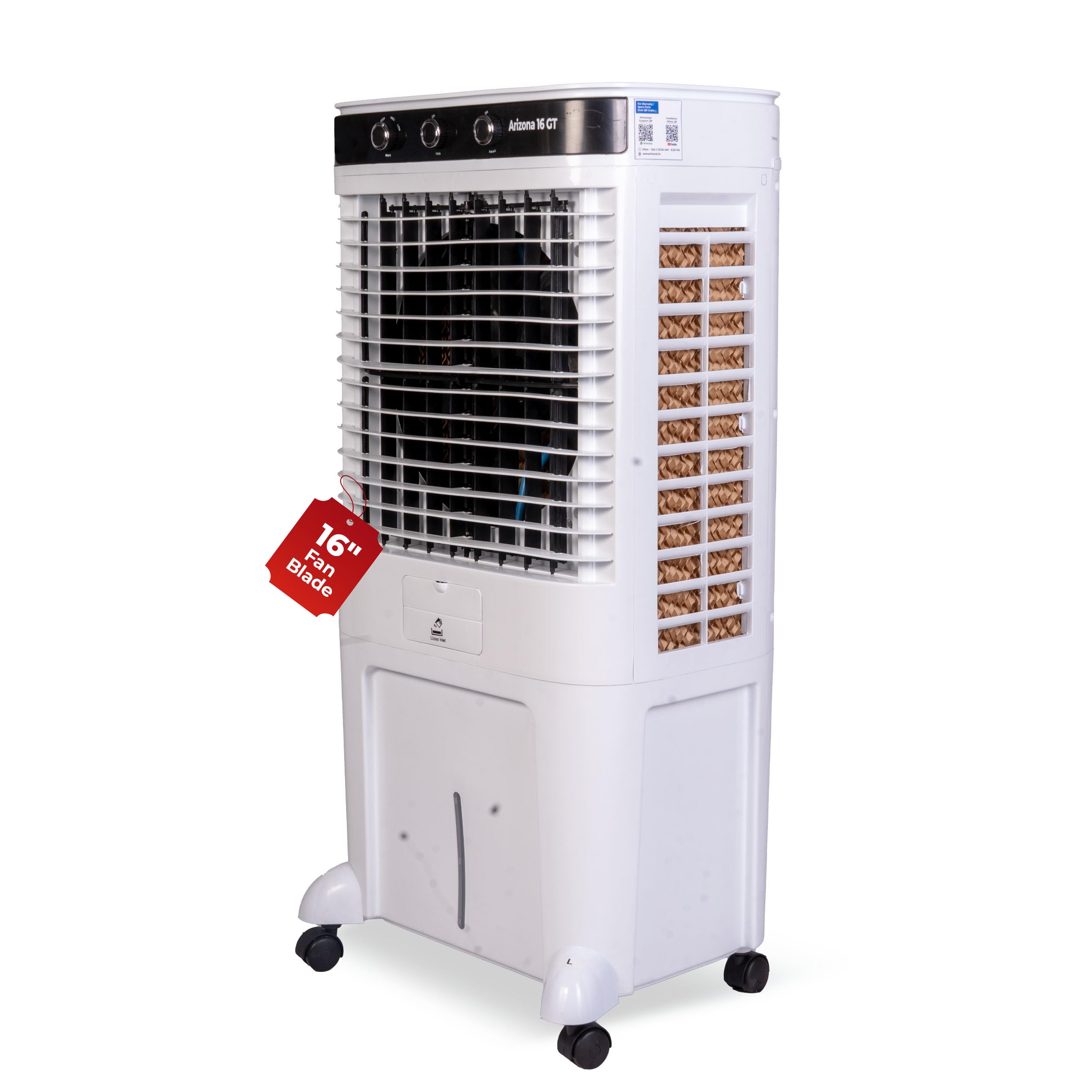 HAVAI Arizona 16 GT Air Cooler | 80L Tank | 16” Aerodynamic Fan Blade | 3-Side Thick Honeycomb Pads | Glass Top with Ice Box | Smart Water Inlet Filter | 5 Castors | 3300 m³/hr | 1 Year Warranty-picture-19