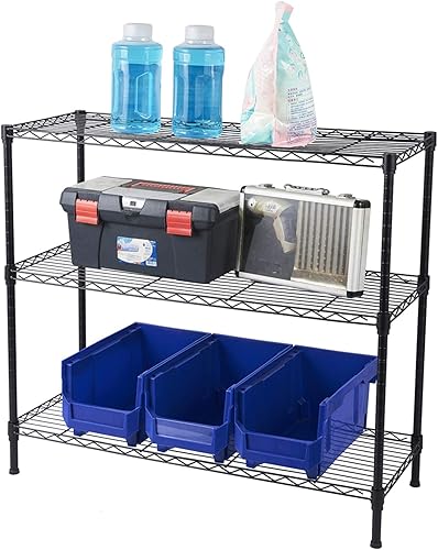 Miniatura 54 de Estante de almacenamiento ajustable de 3 niveles, estante de almacenamiento de metal, estantería de alambre, estantes de almacenamiento para Negro-3