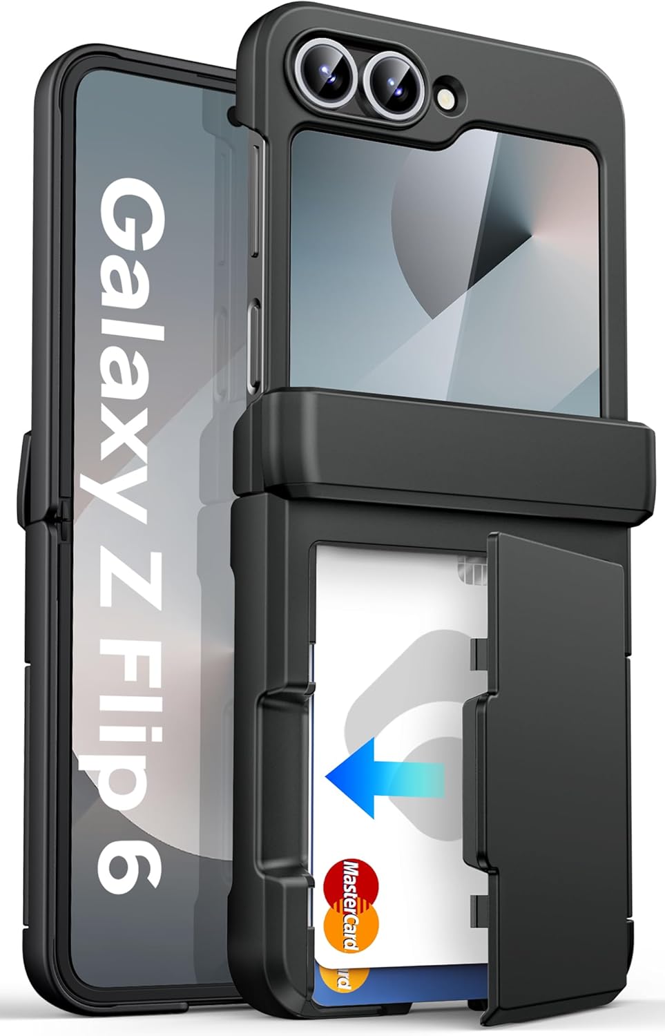 for Samsung Galaxy Z Flip 6 and Z Flip 7 FE Wallet Case with Card Holder (3 Cards) & Hinge Protection & Outer Screen Protector, Shockproof Rugged & Full Body Protective Wallet Cover 5G, Black