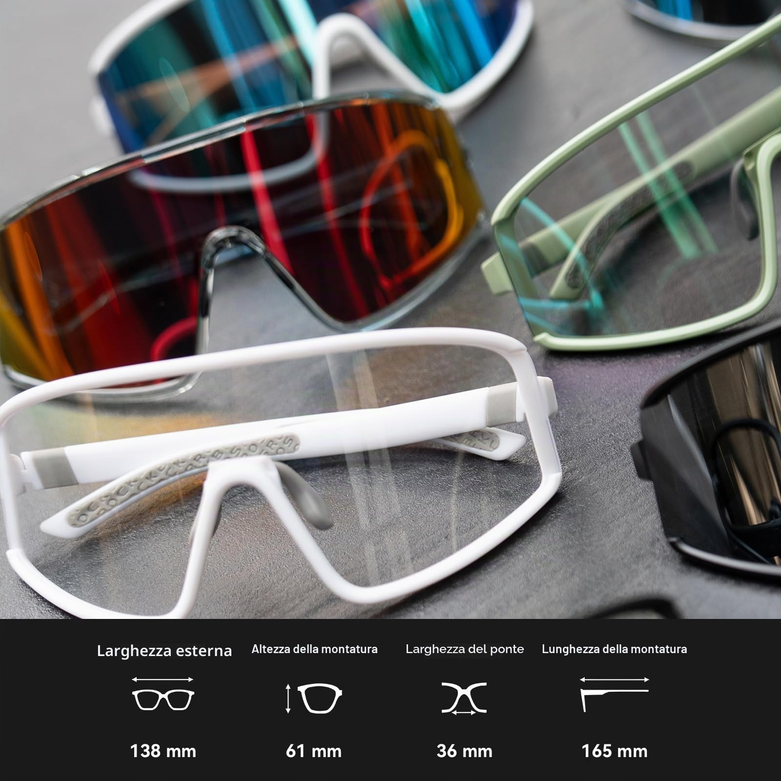 ROCKBROS Occhiali da Ciclismo Fotocromatica Uomo Donna, Occhiali da Sole Sportivi Protezione UV400, Nasello Regolabile, Leggero, Attività All'aria per Bici Guida Golf Sci Pesca Corsa