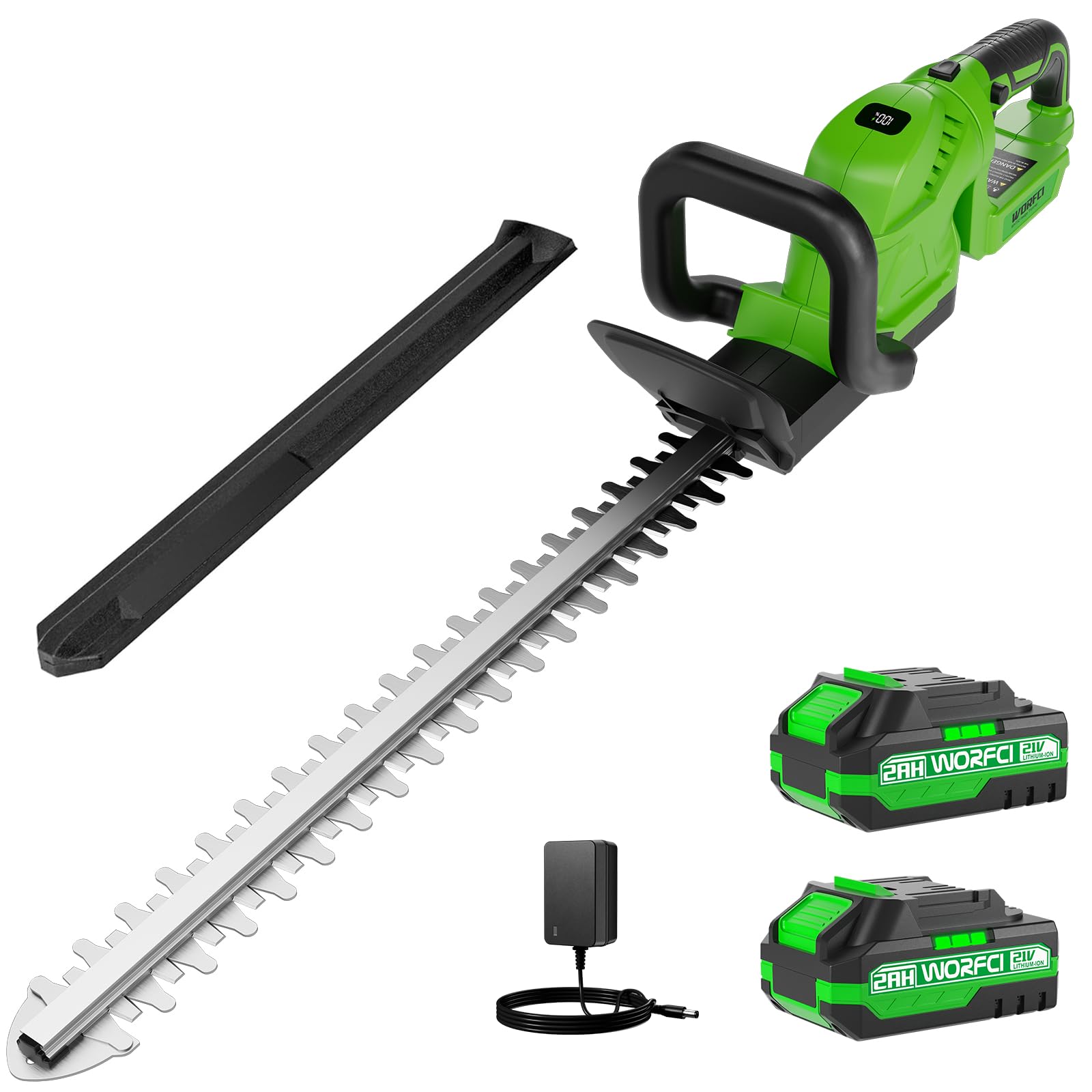 20 Zoll Akku-Heckenschere (inklusive 2 Akkus und Ladegerät), Elektrischer Hand-Bush-Trimmer, 180° drehbarer Griff, Grasstrauchschneider, Leicht & Kompakt Grün