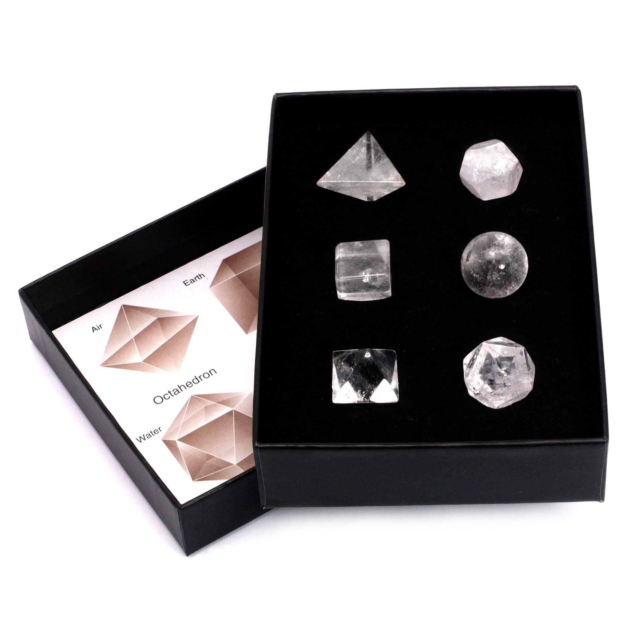 Set di 6 cristalli di quarzo platonici solidi