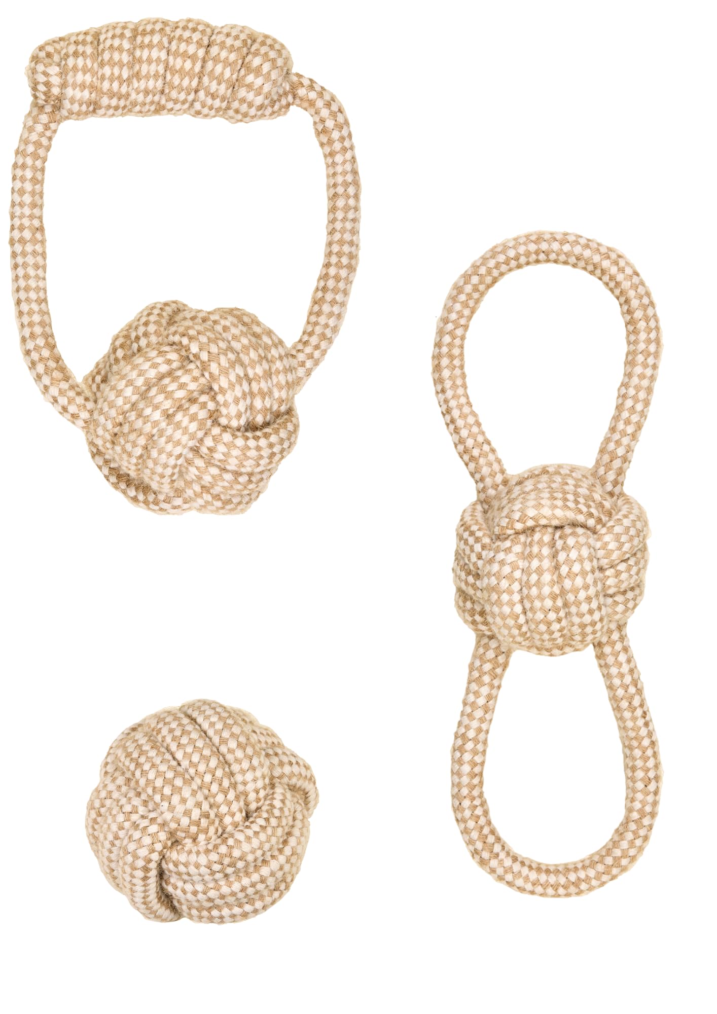 La Cordeline Set of 3 Natural Hemp Cotton Rope Chew Toys for Dogs Puppies