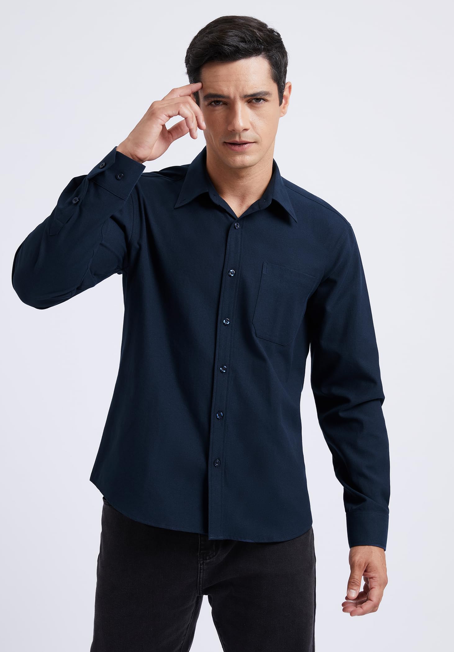 HISDERN Camicia da Uomo Oxford a Maniche Lunghe Casual Cotone Camicie con Tasche Regular Fit S-4XL