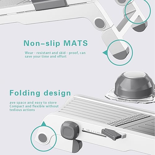 Miniatura 7 de Cortadora de alimentos de mandolina de acero inoxidable, picadora de verduras con protector de mano y alfombrillas antideslizantes, trituradora de