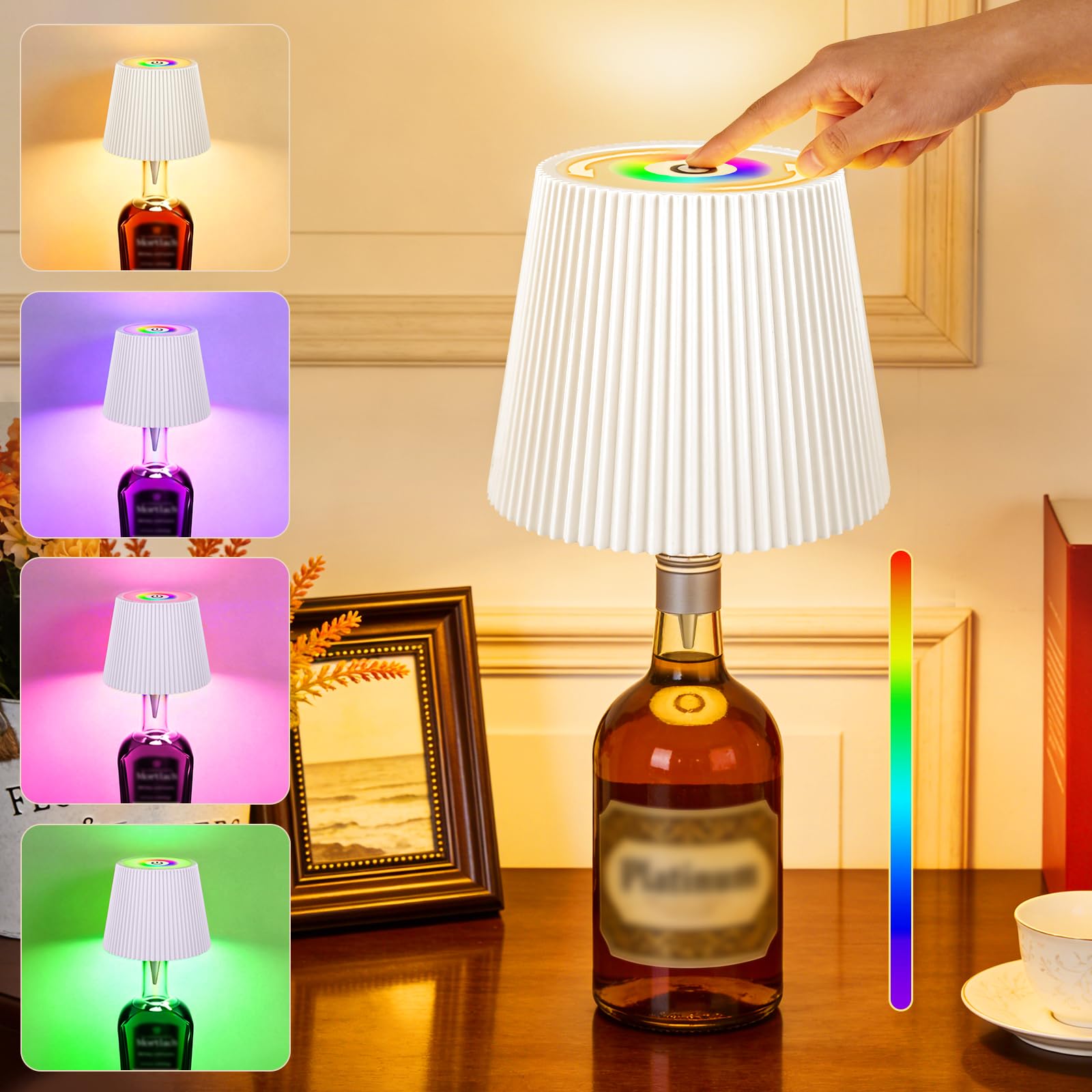 Blakapoo Kabellose Flaschenlampe, Warmweiß RGB Dimmbare Touch Tischlampe, USB-C Wiederaufladbare LED Weinflaschenleuchte, Wasserdicht, für Innen und Außenrestaurant, Bar, Schlafzimmer, 1 Stück, Weiß
