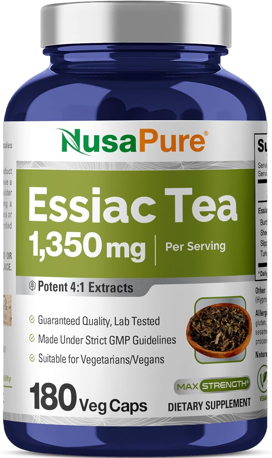 NusaPure Essiac Tea 1350 mg 180 Veggie Caps (Vegetarian, Non-GMO)