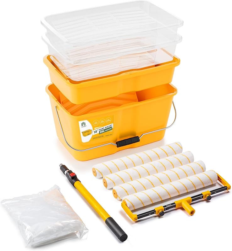 VOOMEY 18 Inch Paint Roller Kit with Extension Pole | Wide Paint Roller , 3.3 FT Extension Pole, 18 Inch Paint Tray & Bucket, Fast Coverage for Walls and Ceilings