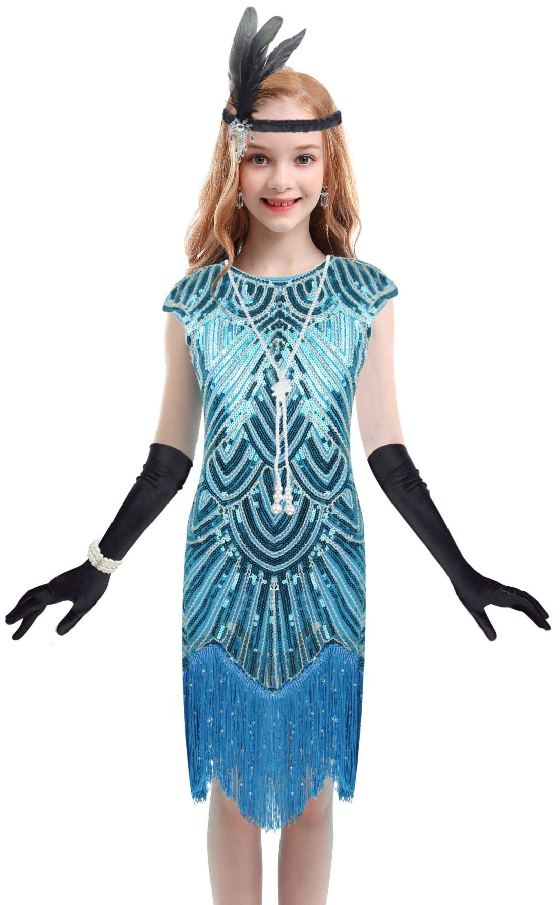Girls 1920s Flapper Roaring 20s Dress Gatsby Sequin Dance
