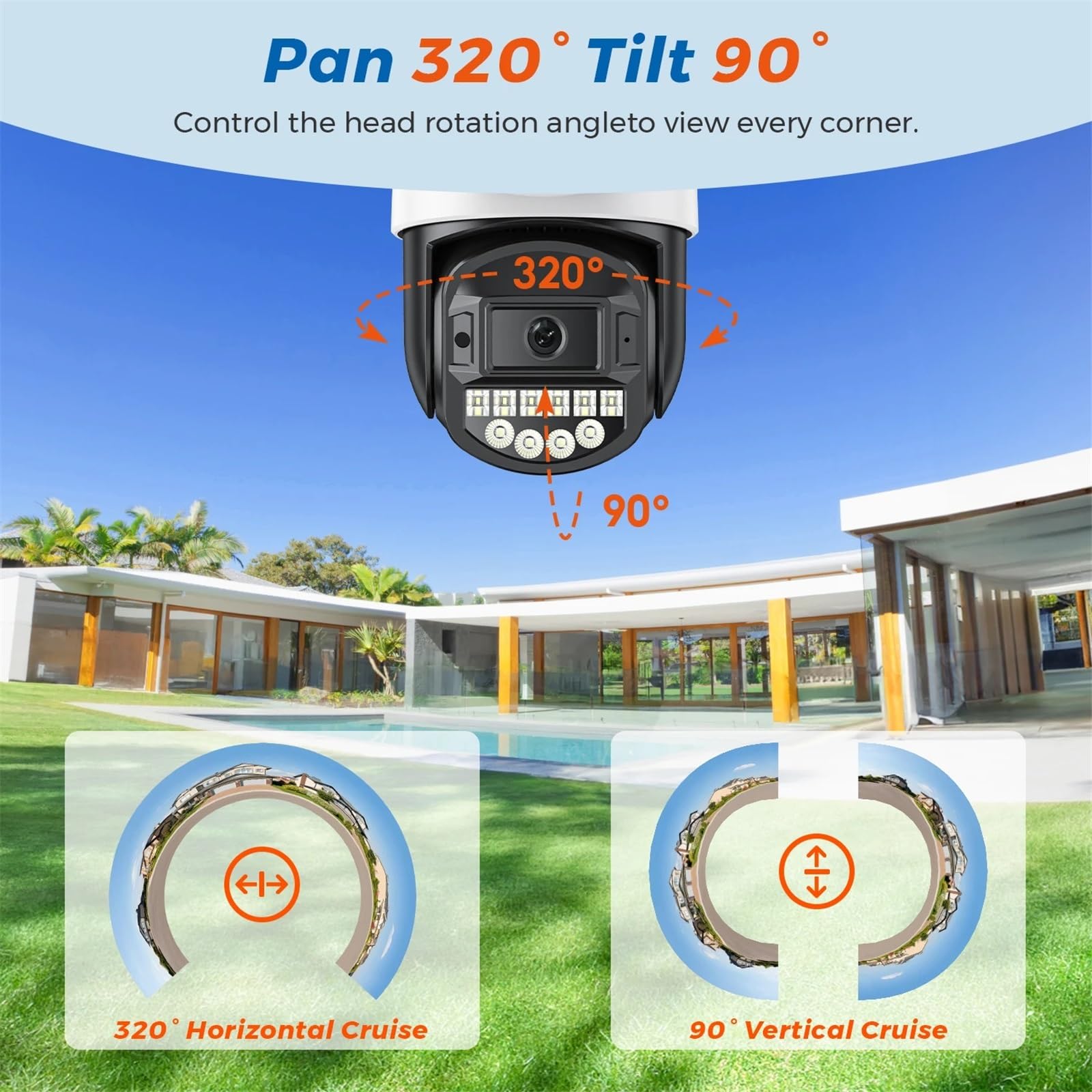 Kamera IP, Kamera zewnętrzna z Wi-Fi, 8 MP, 5K, podwójny obiektyw, 5-krotny zoom cyfrowy, kamera CCTV PTZ IP, noktowizor, bezpieczeństwa 4K(8MP Add 32G Card)