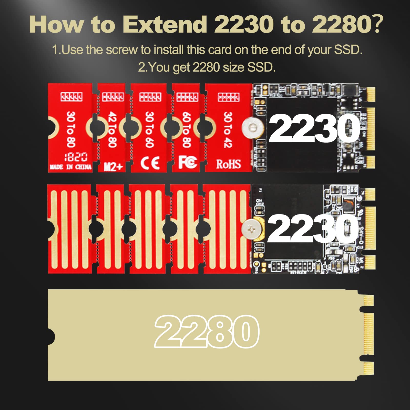 M.2 NGFF NVME SSD-adapter, 2280 2260 2242 2230 PCIE X4/PCIE X2 M.2 NGFF M‑Key SSD