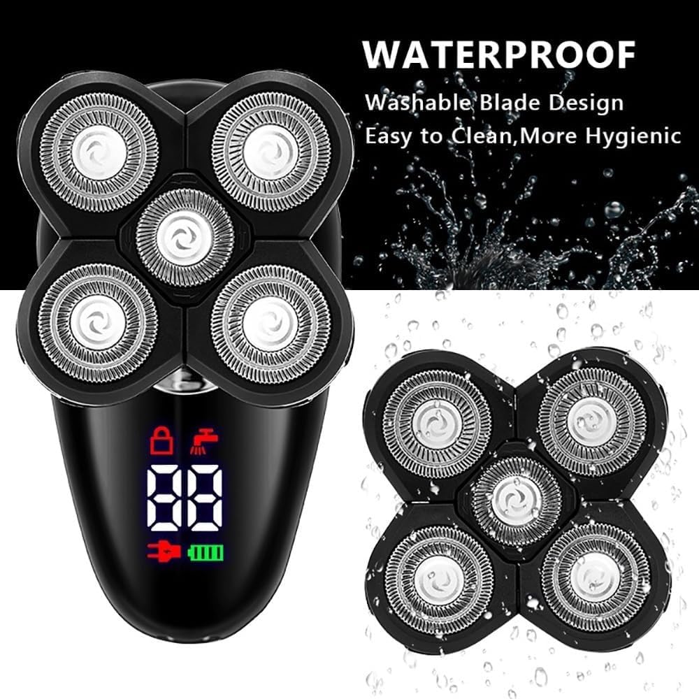 Rasoi elettrici per uomini calvi, rasoio elettrico 5 in 1 per uomo rasoio a testa calva display a LED naso capelli barba trimmer tagliaunghie spazzola per la pulizia del viso ricaricabile USB
