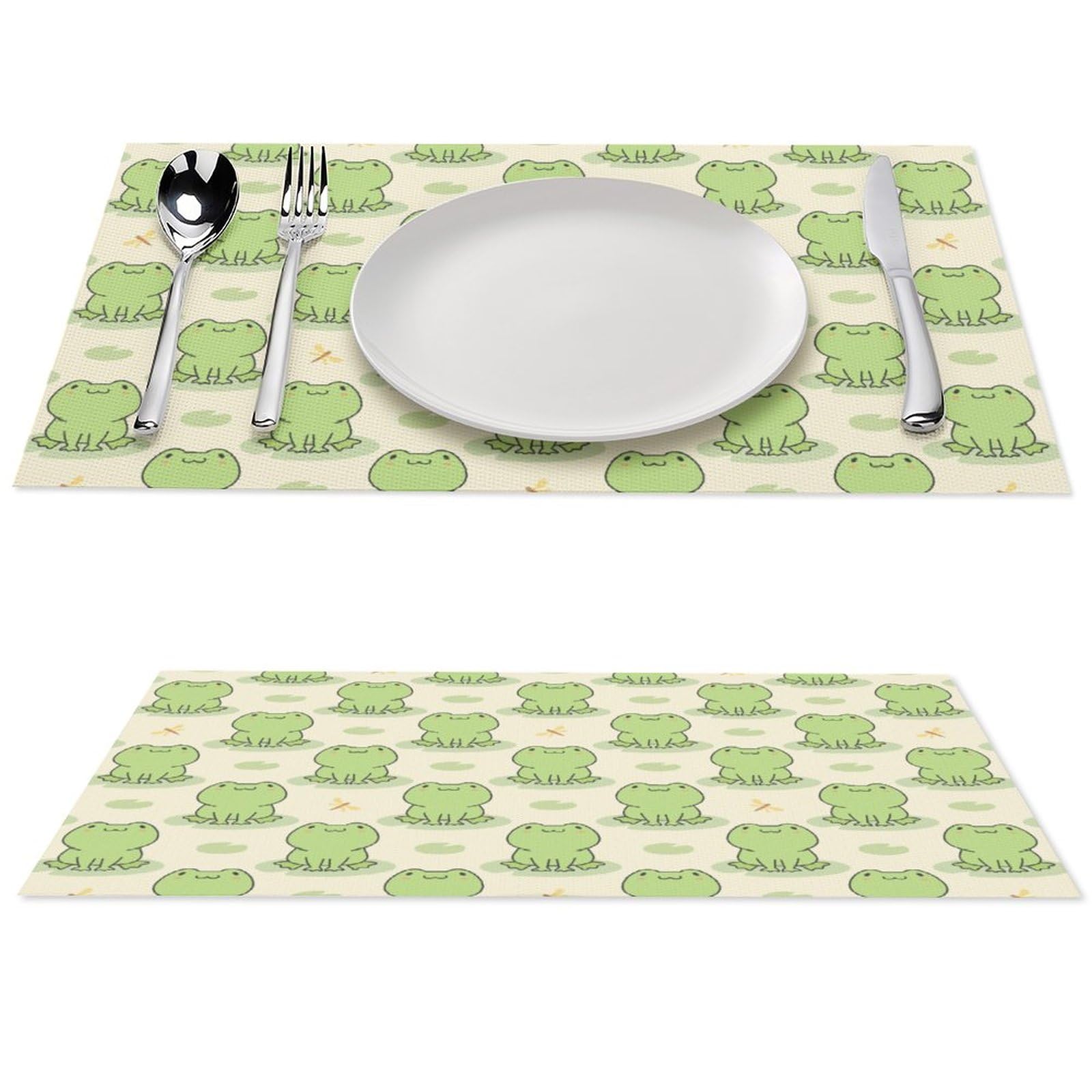 Cute Kawaii Frogs Placemats Set of 4 PCS Washable Table Runner 18" X 12" Place Mats for Kitchen Party Dining Decoration