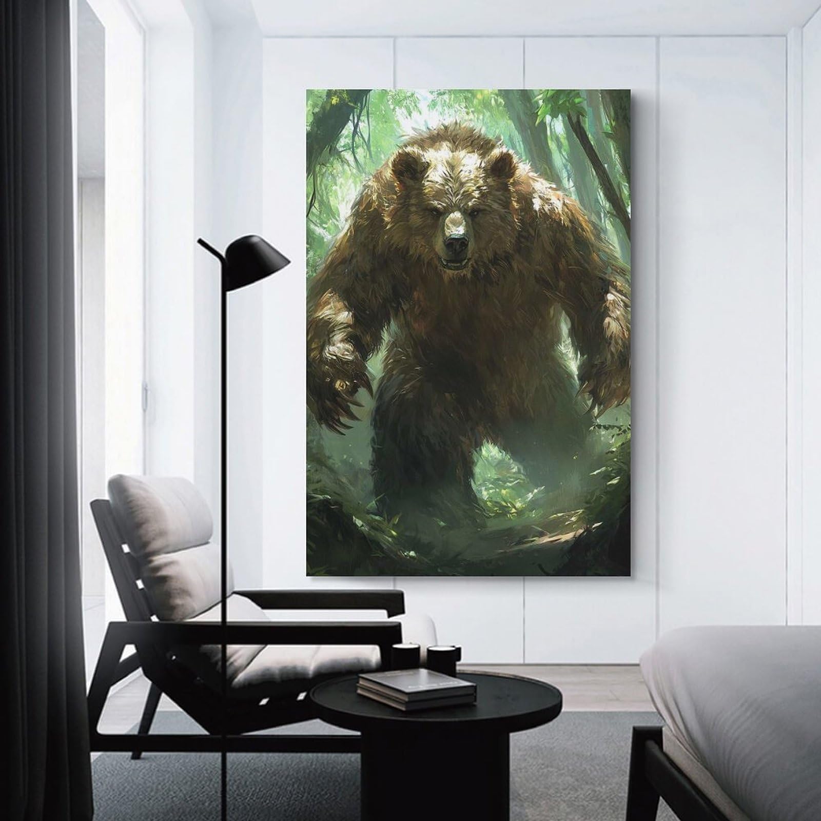 Junmoney Unframe-Style-12 Canvas Wall Art Grizzly Bear In Forest, 20X30inch(50X75cm), For Lounge Decor, Bedroom Walls Or Flats, Eye Catching Artwork For Blank Walls