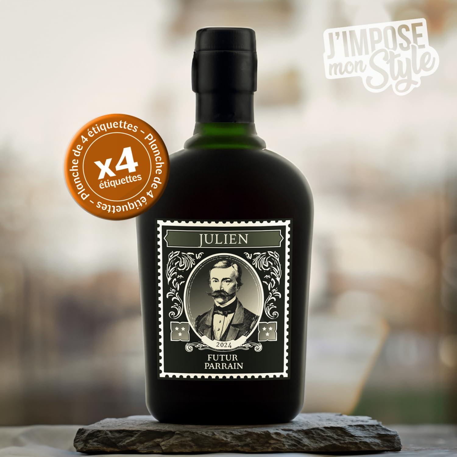 4 Pegatinas Etiquetas Adhesivas para Personalizar Botella de Ron de 70 cl – Cumpleaños – Fiesta – Regalo – Anuncio – Tamaño 8 x 9,5 cm