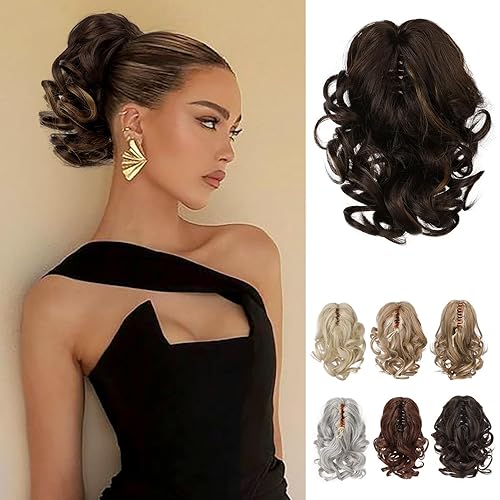 HOOJIH - Extensión de cola de caballo con clip, cola de caballo corta de 9 pulgadas, extensiones de cabello rizado para mujer, cola de caballo falsa