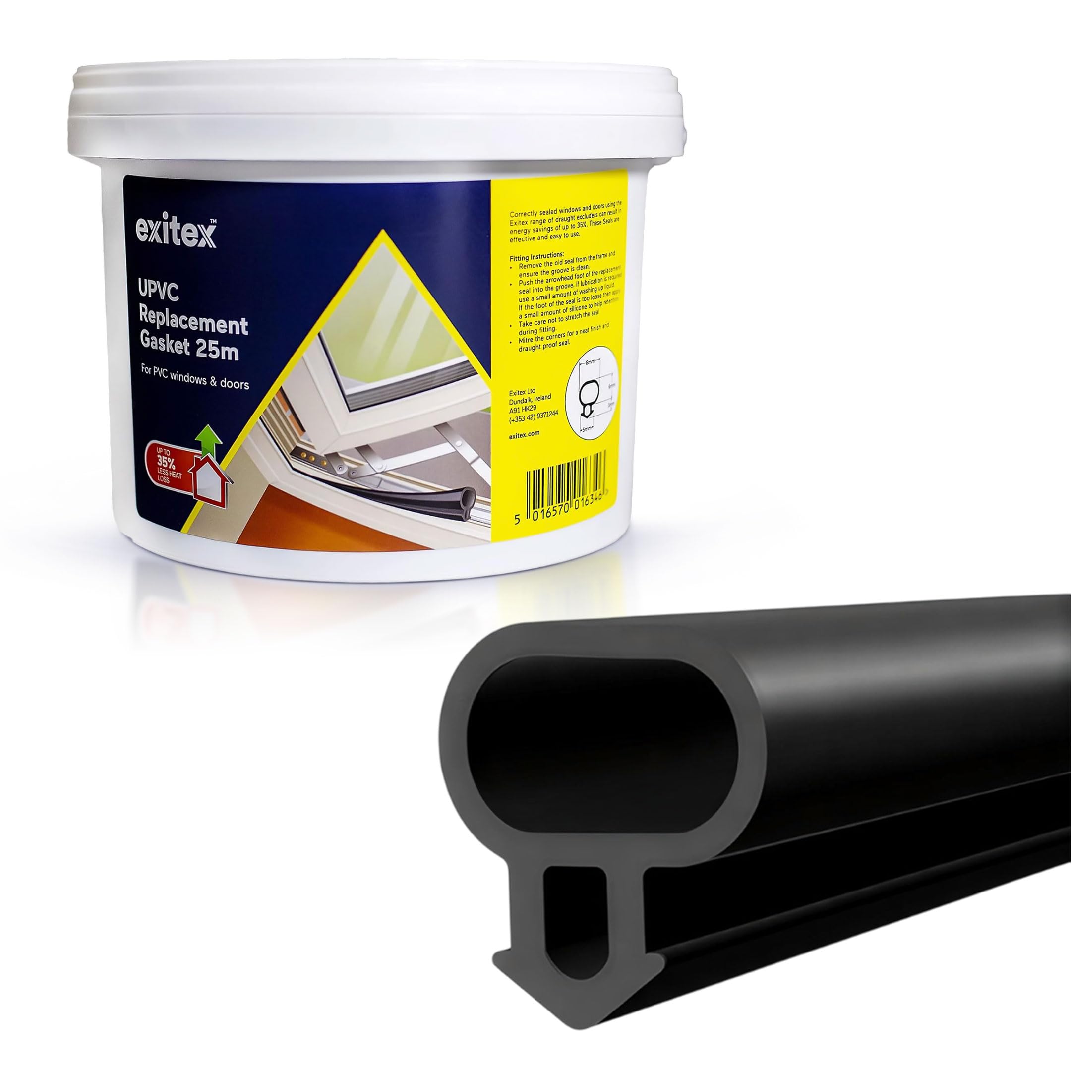 Exitex 25m Black uPVC Push Fit Replacement Gasket Seal for Doors & Windows – Energy Saving Draught Excluder Weather Seal
