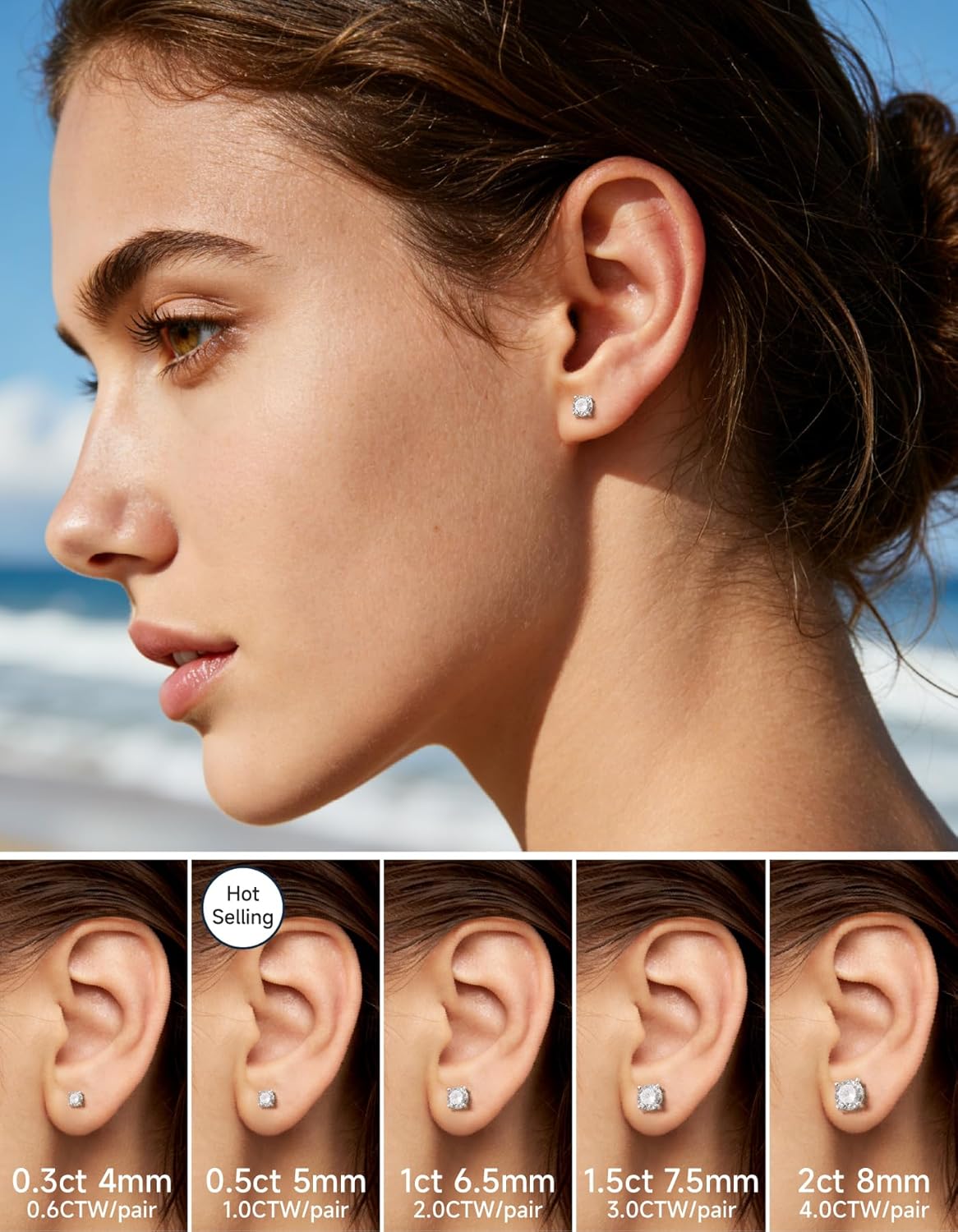 MomentWish Moissanite Earrings, Birthday Gifts for Her, D Color VVS1 Clarity Moissanite Stud Earrings, White Gold Plated 925 Sterling Silver Studs Jewelry for Women Men - Image 2