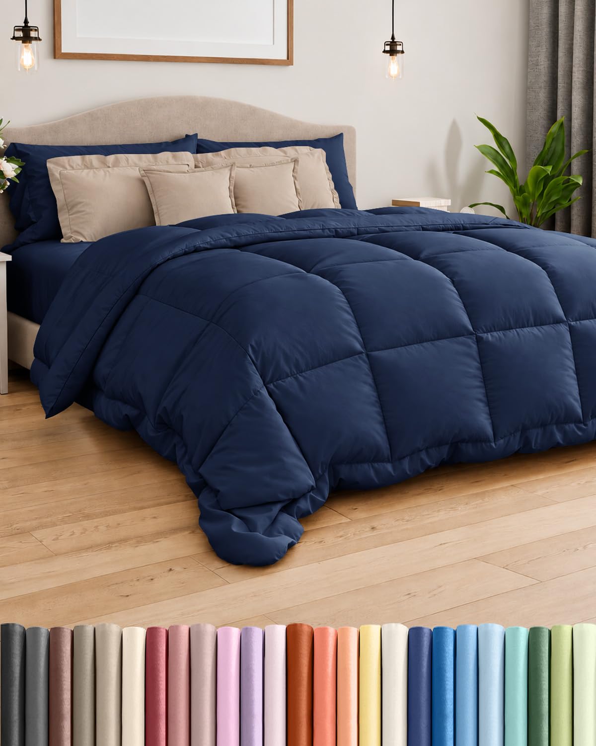 Comforter Twin Size - Down Alternative Duvet Insert - Navy Blue, 68" x 88"