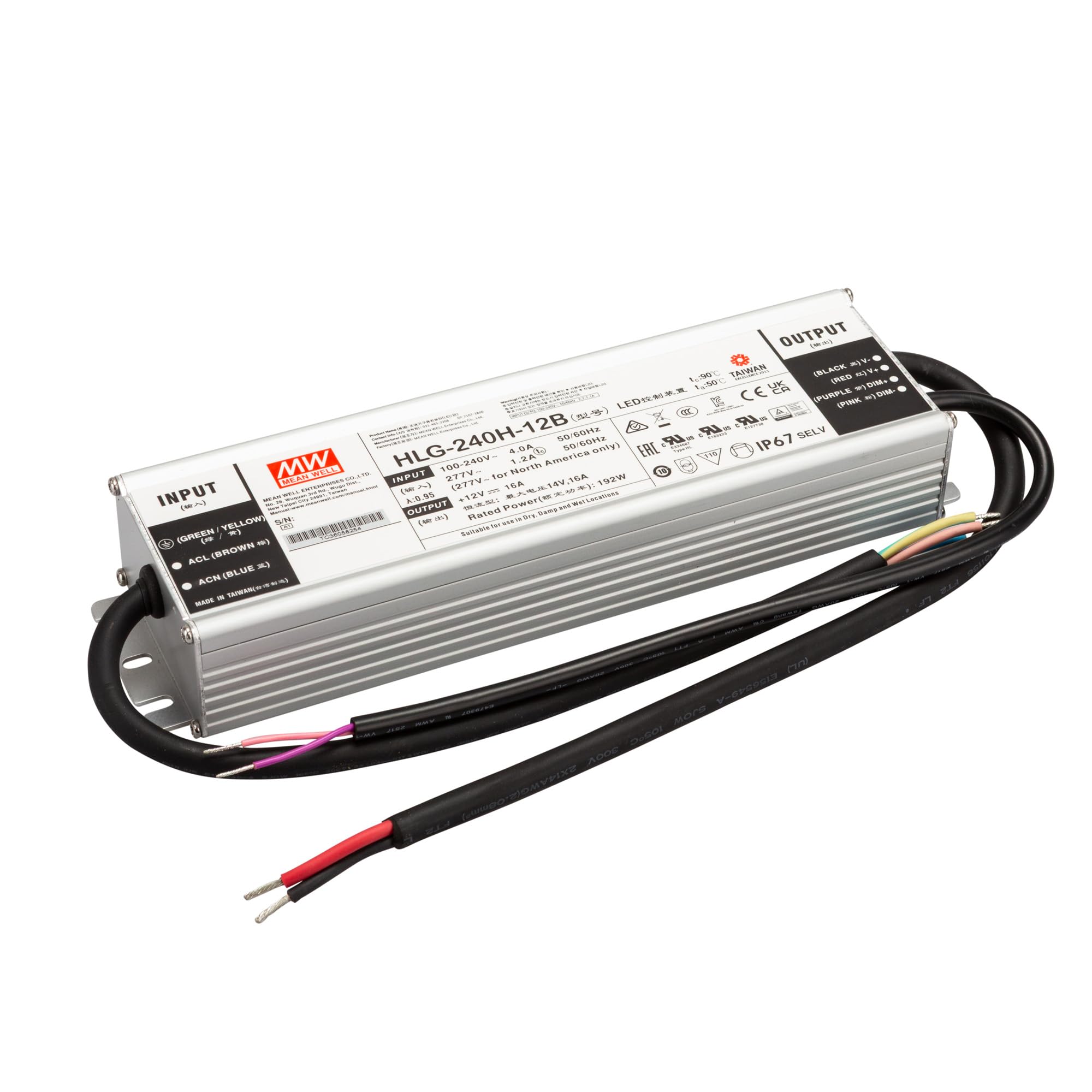 Mean Well HLG-240H-12B LED Driver, LED Transformer Constant Voltage, Constant Current 192W 16A 6-12V/DC d