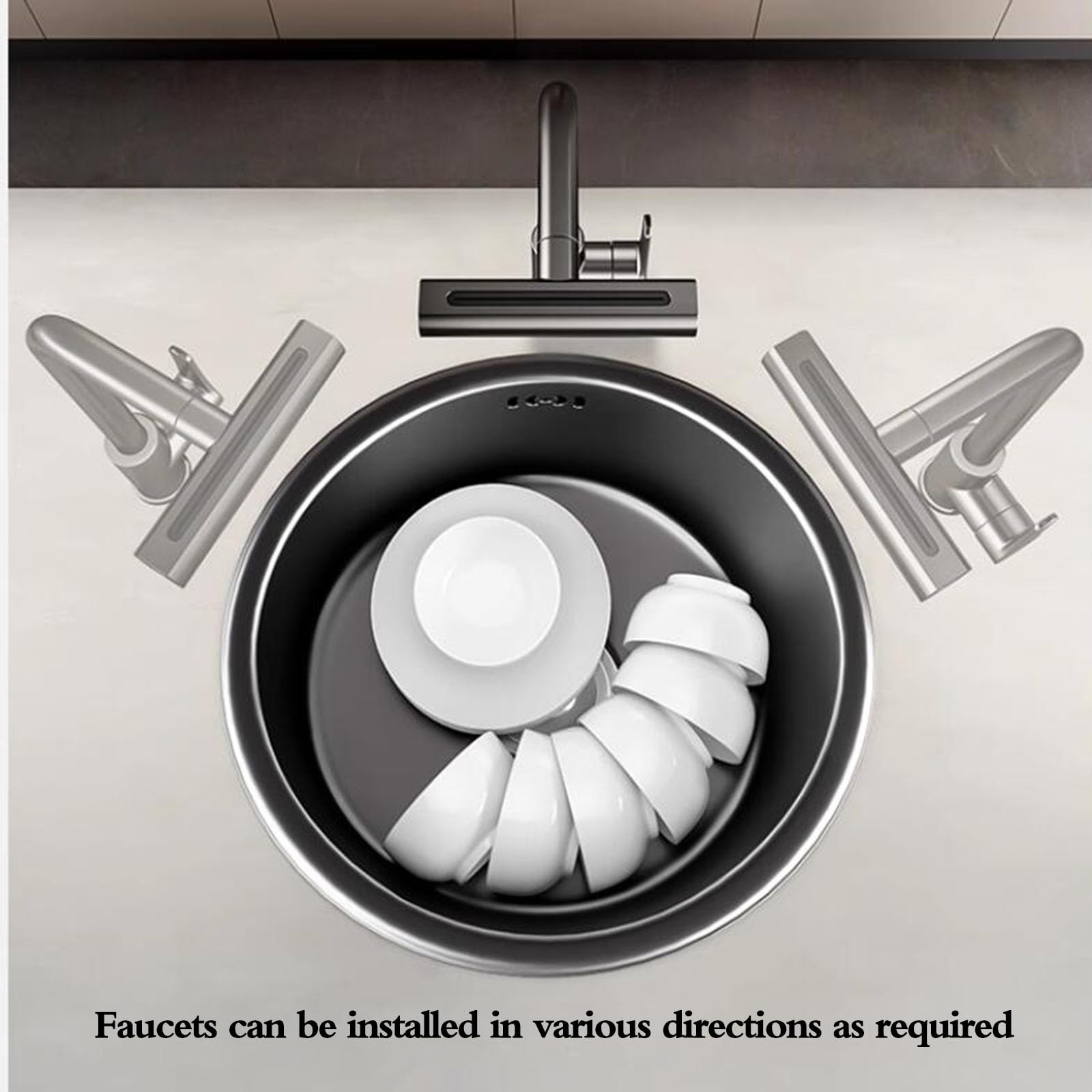 Bricolaje Fregadero Redondo Negro De Tamaño Pequeño. Barra De Bar Con Ranura Única Que Ahorra Espacio Fregadero De Sifón De Cocina De Acero Inoxidable Con Grifo. Mini Lavabo Bajo Encimera herramientas