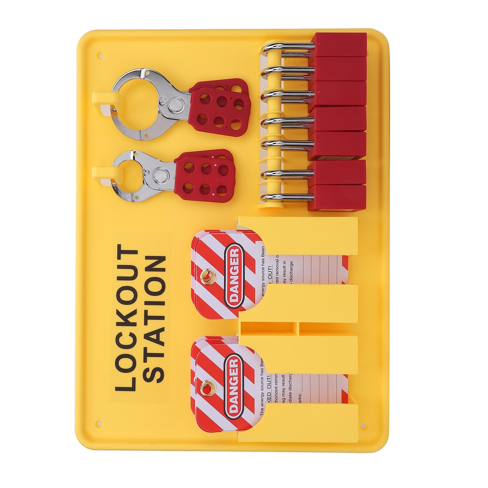 Lockout Tagout Station Kit di blocco di sicurezza industriale con 10 2 lucchetti Haspp per manutenzione meccanica e centrali elettriche, PC, giallo, 15,15 x 11,41 pollici
