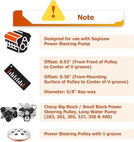 Miniatura 5 de WeiSen Bomba de dirección asistida de 1 surcos con correa en V compatible con polea de dirección asistida de bloque grande y pequeño Chevy 283 302