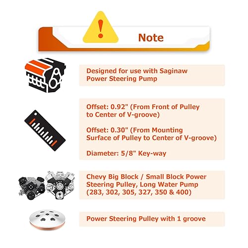 Miniatura 5 de WeiSen Bomba de dirección asistida de 1 surcos con correa en V compatible con polea de dirección asistida de bloque grande y pequeño Chevy 283 302