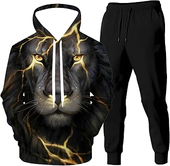 Men 3D Digital Printed Hoodie and Sweatpants Name Pullover Hoodie Suit 2 Piece Outfit