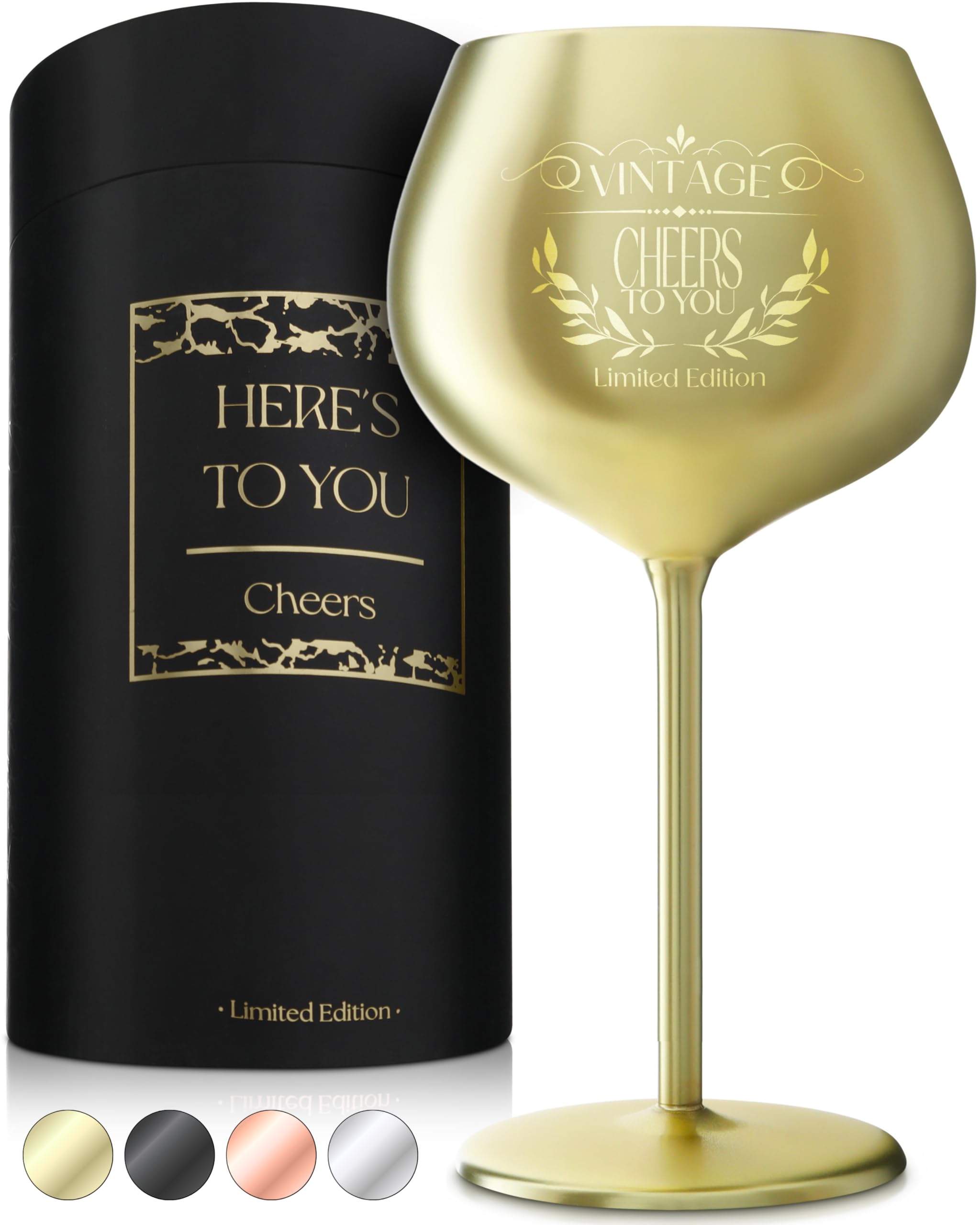 Gusto Nostro Cheers to You Birthday Wine Glass with Engraved Vintage Quote, Luxury Box - Unique Gifts for Women and Men Any Age - Cool Birthday Gift Ideas - Classy Retirement Gifts for Women/Men