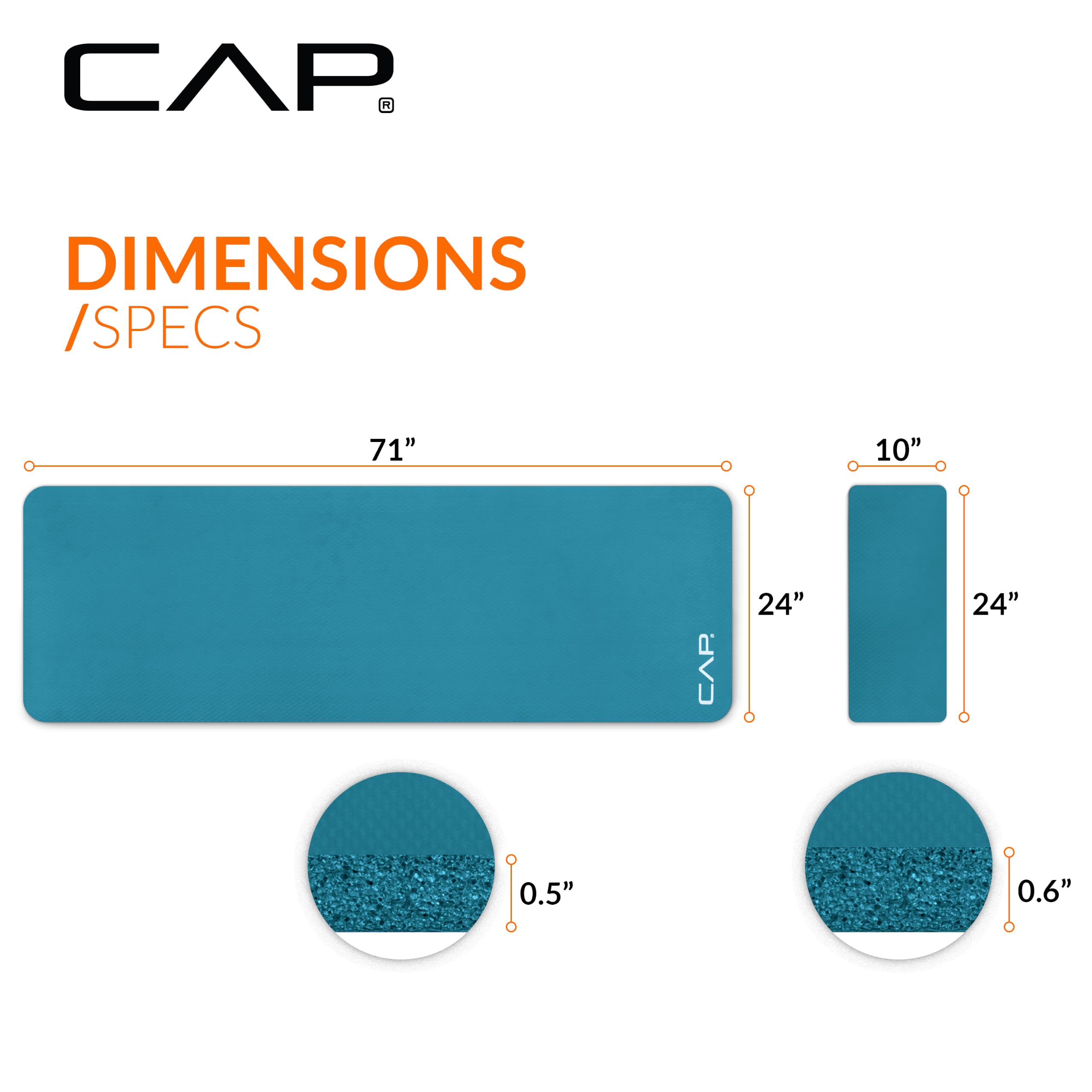 CAP 1/2" Thick Yoga Mat, Exercise Mat with Knee Pad & Strap, Teal view 4