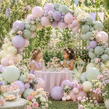 Pink Purple Green Balloon Arch Kit,122Pcs Flower Fairy Birthday Decorations | Dusty Pink Light Green Macaron Yellow Pastel Latex Set for Spring Baby Shower Wedding Engagement Party Decorations Supplies