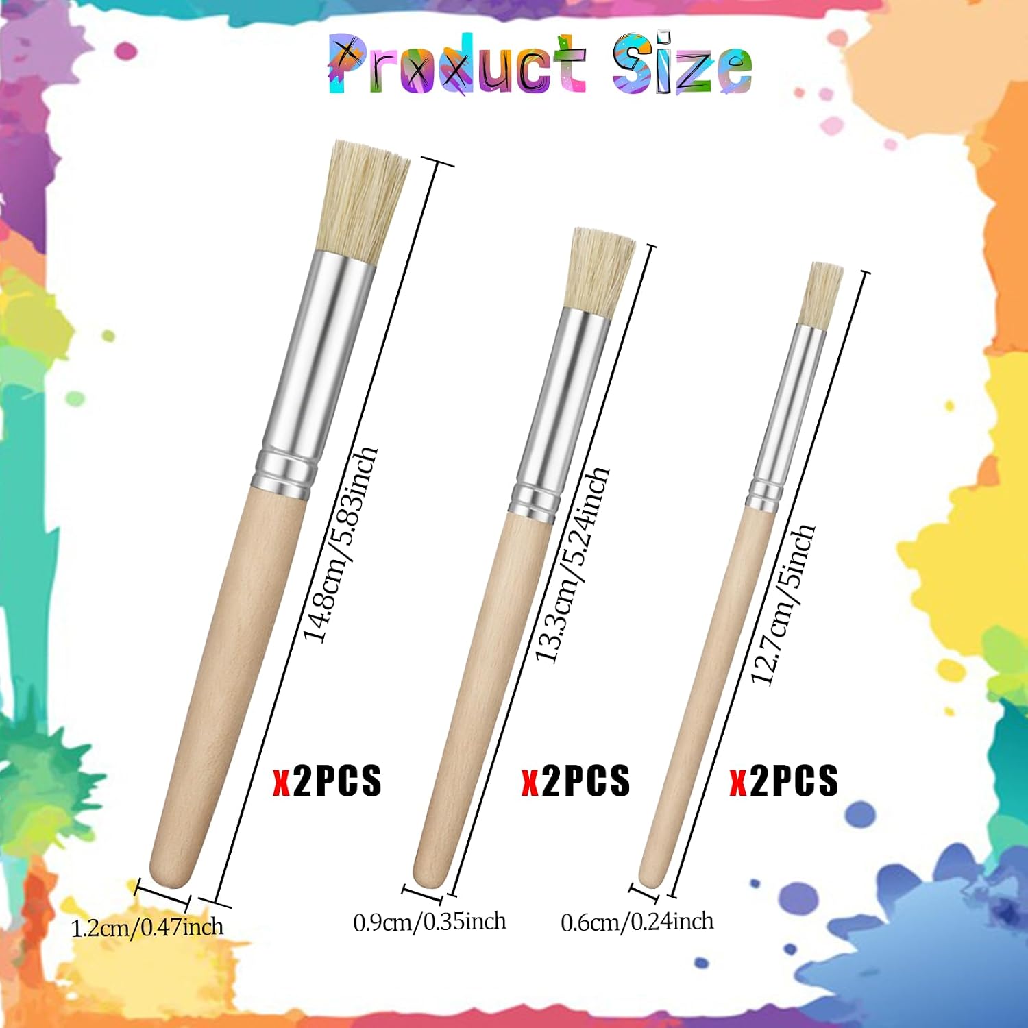 6 PCS Stencil Paint Brush Set, Natural Bristle Dome Stencil Brushes for Stenciling, Wooden Stippling Brush for Acrylic Oil Watercolor Paint, Painting on Wood Wall, DIY Craft, Card Making