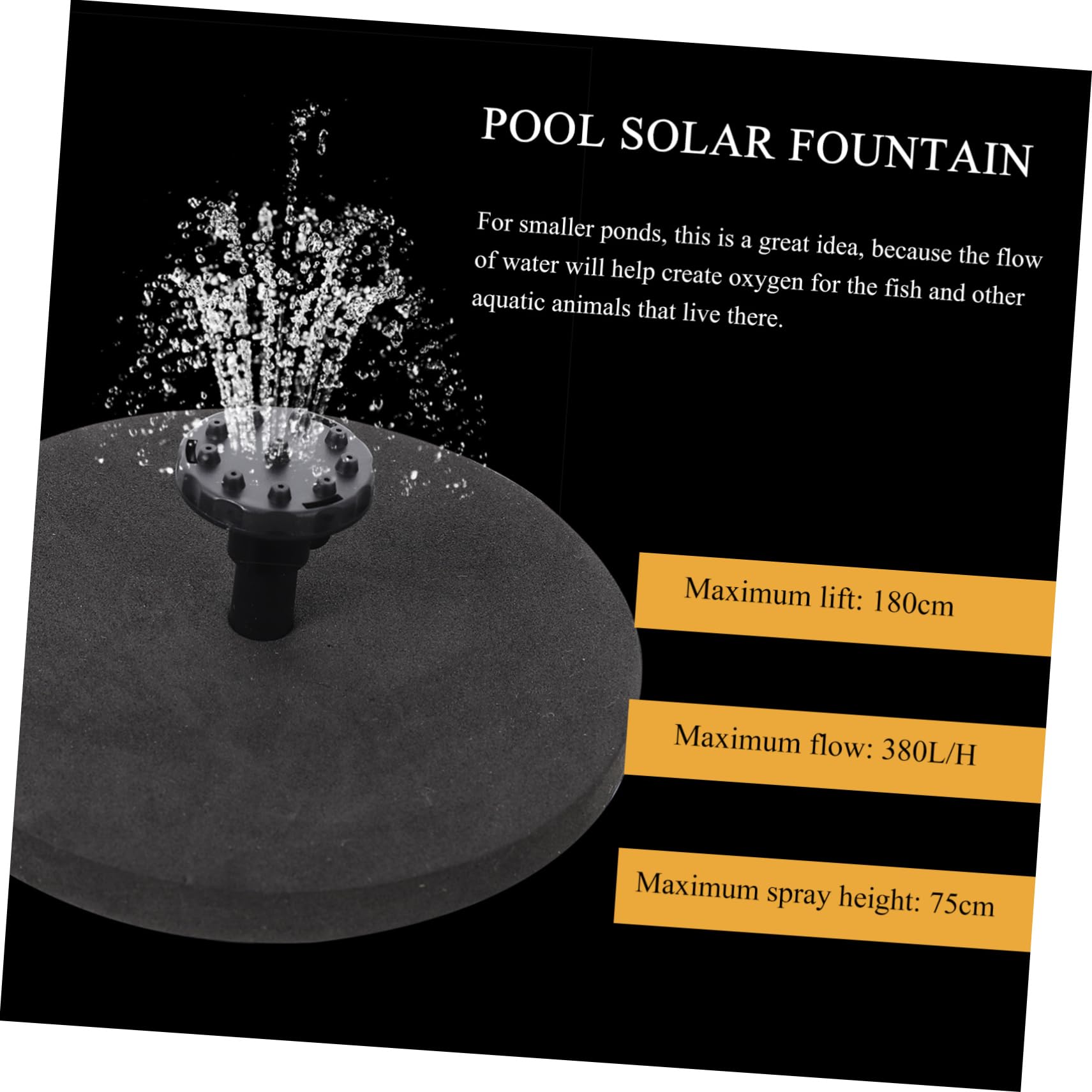 Pompa Fontana Solare 5w 380l/h in Abs Nera per Esterni | Decorazione Giardino e Piscina, Ricircolo Acqua per Ossigenazione, Soluzione Solare per Outdoor Stile Casuale