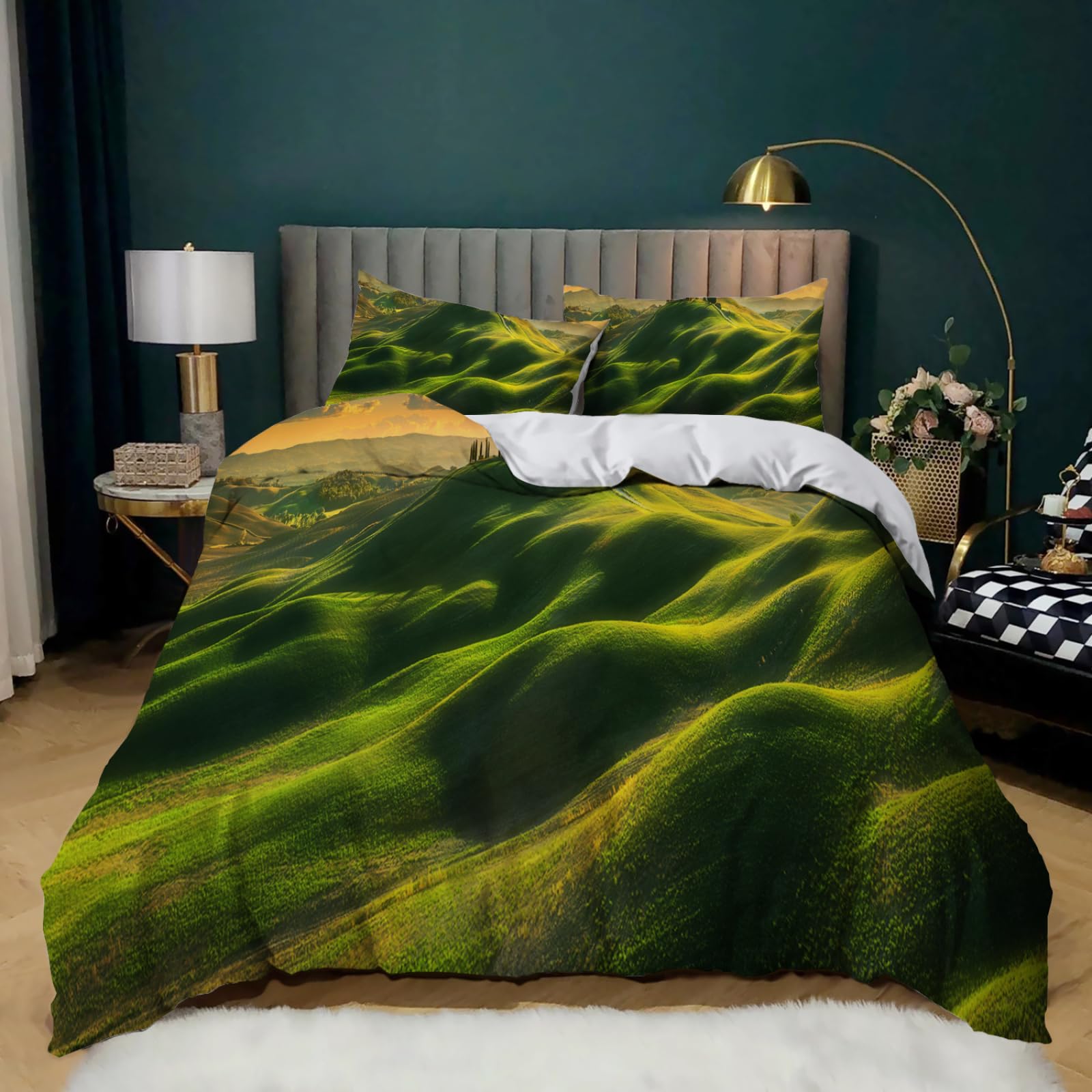 Copripiumino 200X200 Grassland Parure Copripiumino Matrimoniale Stampa Copripiumino Una Piazza E Mezza Ragazza,In Microfibra, Con 2 Federa(50X75Cm)