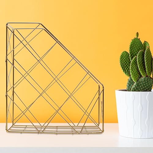 Miniatura 7 de STOBOK Organizador de escritorio de metal, caja de almacenamiento, organizador de libros, estante práctico, suministros de oficina para revistas,