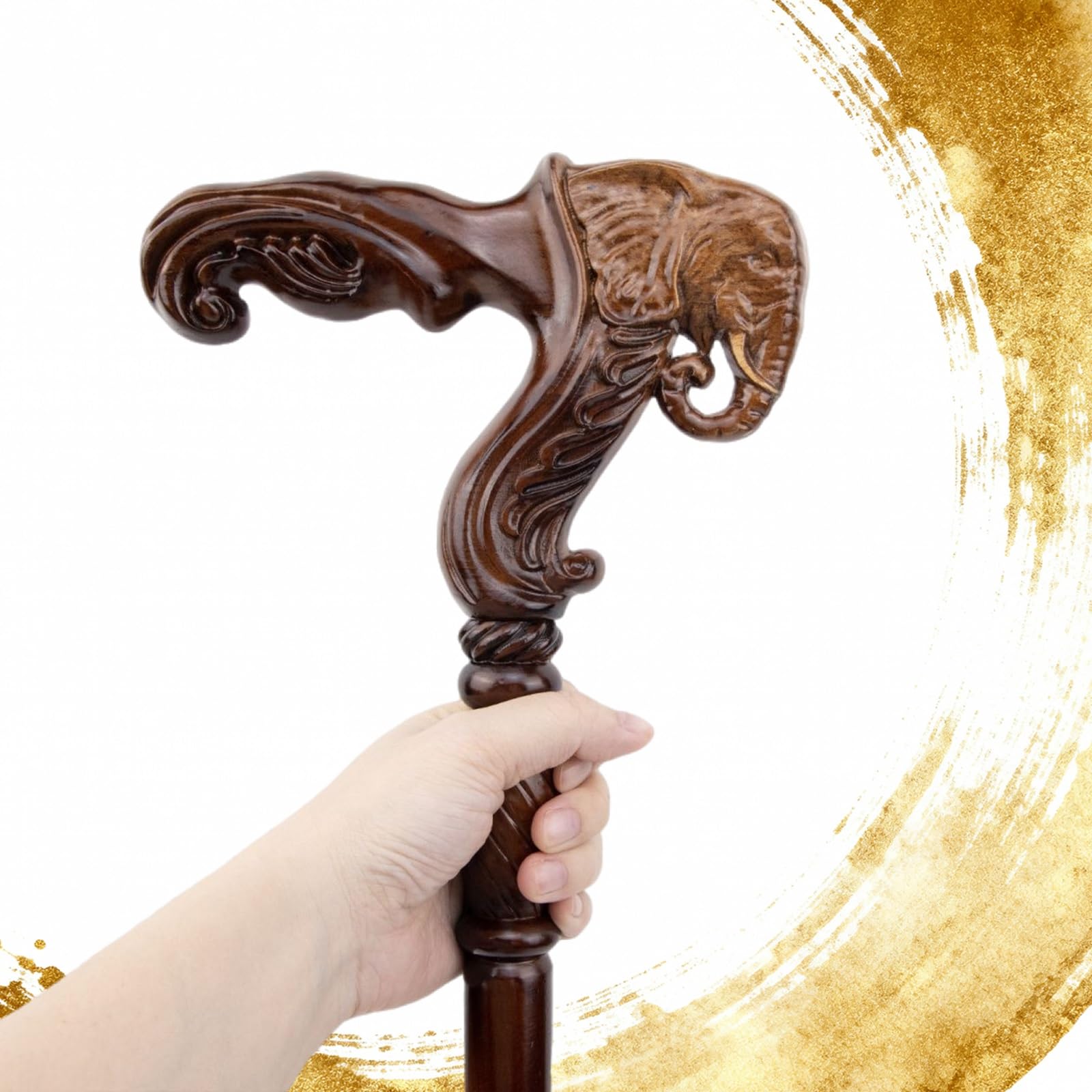 Bastón de Madera de Elefante Marrón de 97 Cm, Mango Ergonómico Ideal para Hombres y Mujeres Mayores