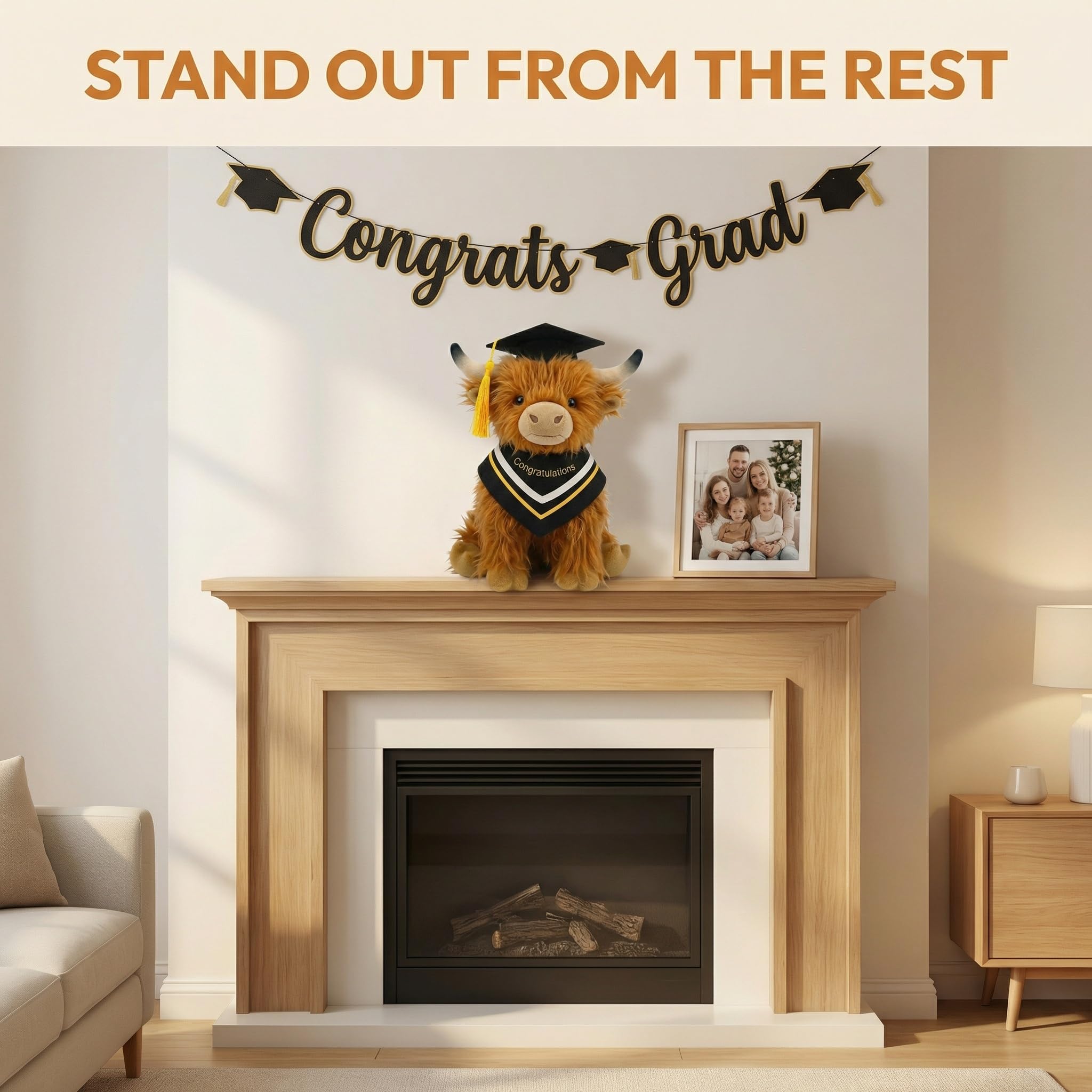 GADITIEK Graduation Gifts 2026 Highland Cow Plush – 25CM Large Graduation Bear Alternative, Soft Keepsake with Cap & Gown, Graduation Gift for Her Him, Unique Graduation Present — view 7